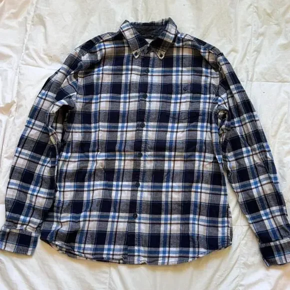 weatherproof vintage blue white plaid flannel shirt collared long sleeve cotton - Picture 3 of 8